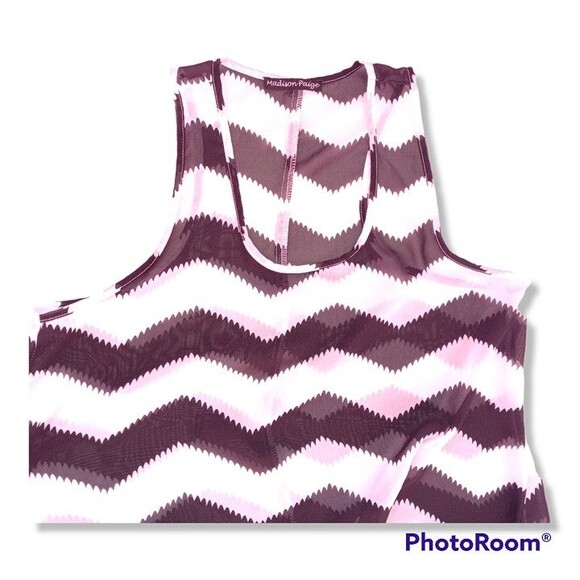 Madison Paige Chevron Stripe Mesh Tank-Medium-Oversized-Handkercheif Hem-Sheer - Picture 5 of 5